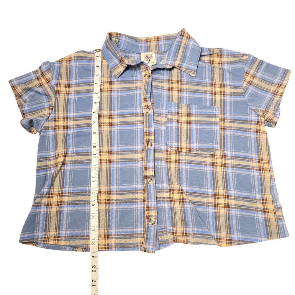Self Esteem Blue Plaid Crop Top Size XL Excellent Used Condition - Picture 3 of 6